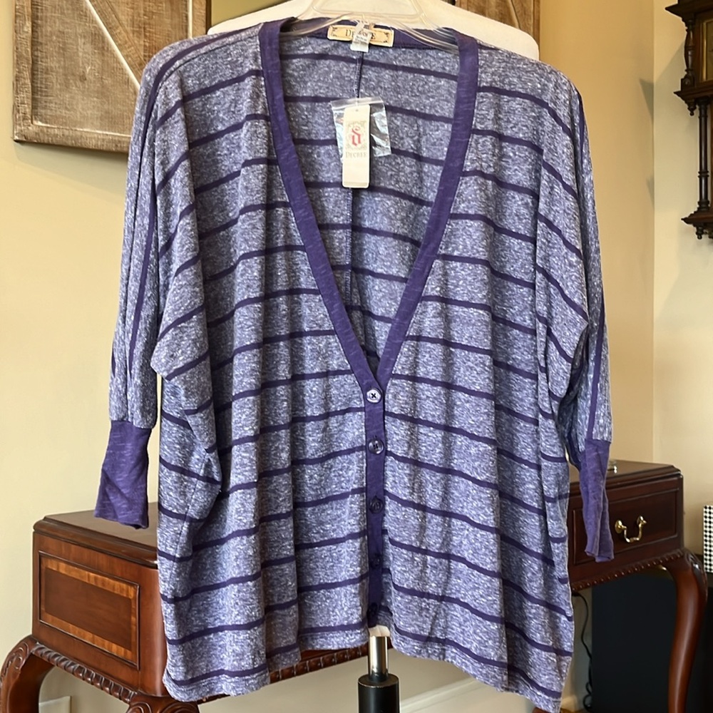 Comfy Decree Purple Stripe Oversized Sweater Cardigan S M L New